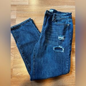 #82.  YMI women’s Dark Blue Distressed Straight Jeans